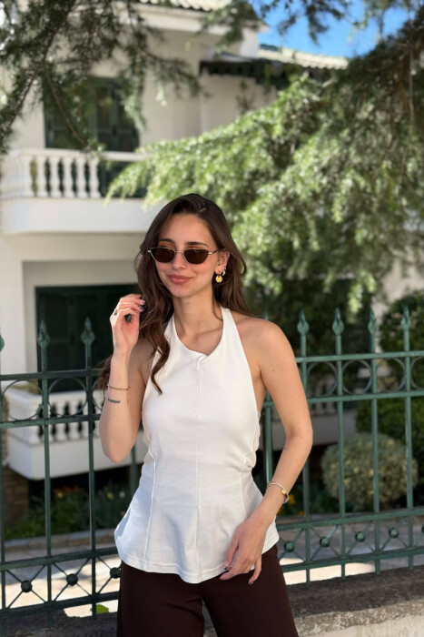 ONE COLOR OPEN BACK WOMAN TANK TOP WHITE-E BARDHE - 