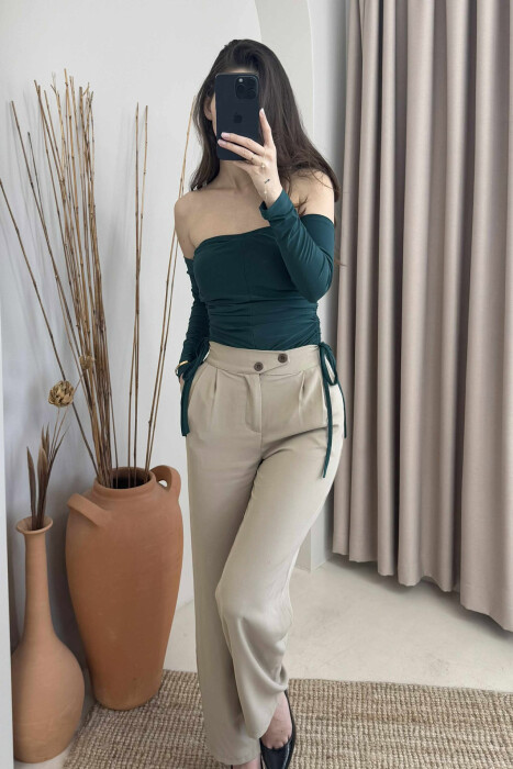 ONE COLOR OPEN NECK WOMEN BODY GREEN/JESHILE - KLAUDIO FASHION