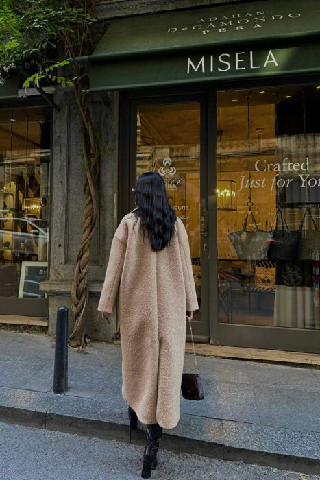 ONE COLOR OVERSIZE GOLD BUTTONS WOMEN COAT LIGHT BROWN/KAZB - 5