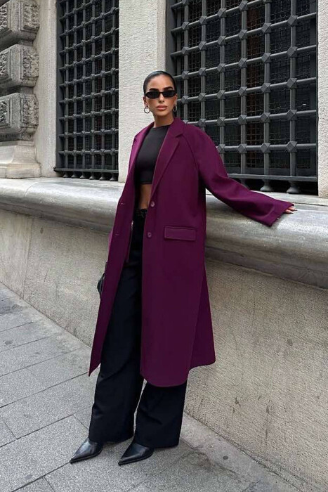 ONE COLOR OVERSIZE WOMAN COAT BURGUNDY/VISHNJE - 2