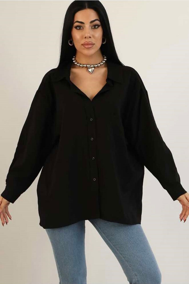 ONE COLOR OVERSIZE WOMEN SHIRT BLACK/ E ZEZE - 1