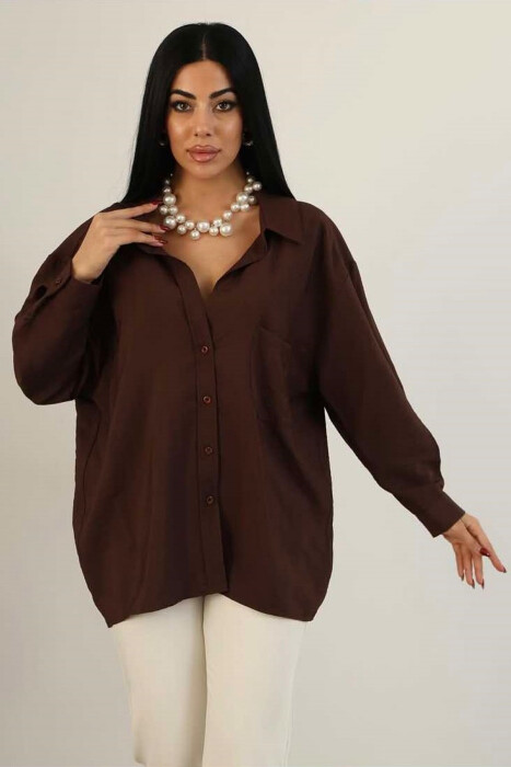 ONE COLOR OVERSIZE WOMEN SHIRT BROWN/KAFE 