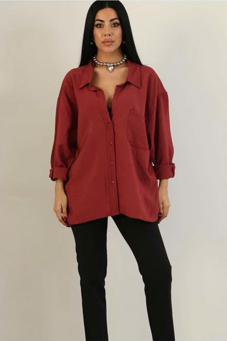 ONE COLOR OVERSIZE WOMEN SHIRT BURGUNDY/VISHNJE 