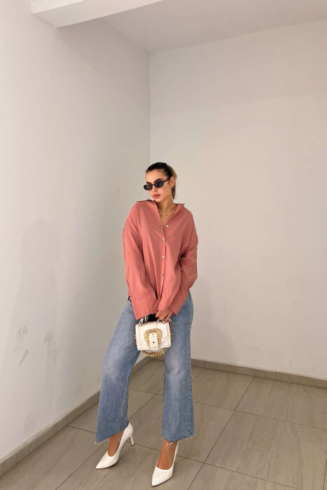 ONE COLOR OVERSIZE WOMEN SHIRT POWDER/PUDER - 3