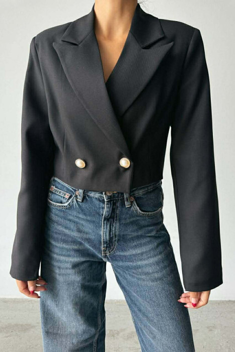 ONE COLOR PEARL DETAILS JACKET+SKIRT WOMEN SET BLACK/ E ZEZE - 3