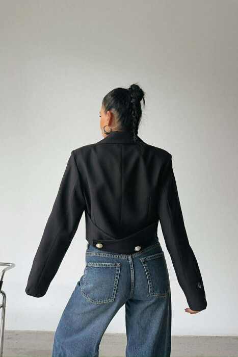 ONE COLOR PEARL DETAILS JACKET+SKIRT WOMEN SET BLACK/ E ZEZE - 4