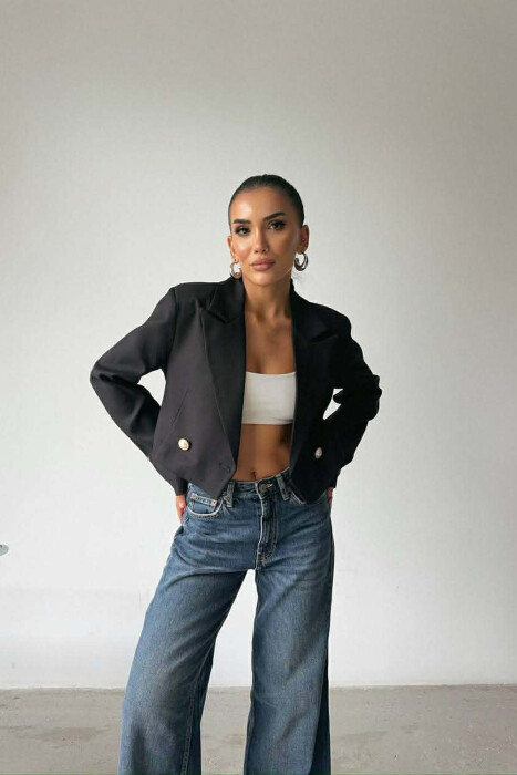 ONE COLOR PEARL DETAILS JACKET+SKIRT WOMEN SET BLACK/ E ZEZE - 5