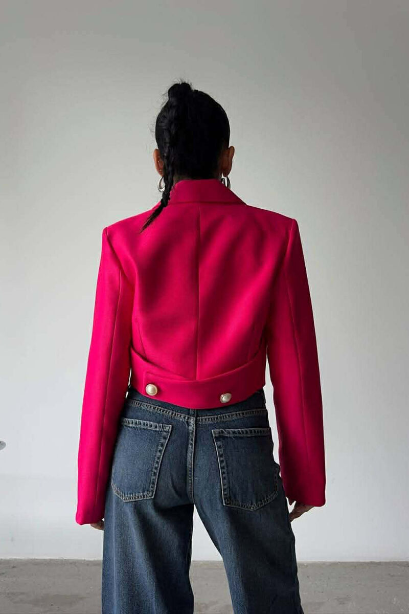 ONE COLOR PEARL DETAILS JACKET+SKIRT WOMEN SET FUCHSIA/CIKLAMI - 5