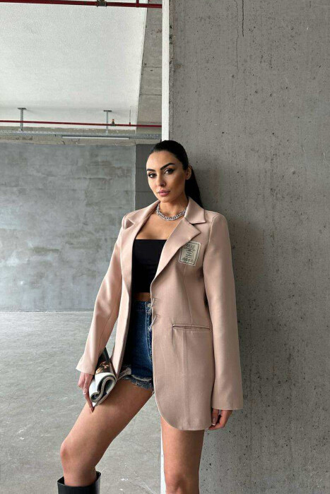 ONE COLOR PIN DETAILS WOMEN JACKET BEIGE/BEZHE - 1