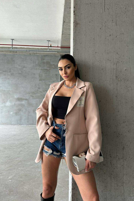 ONE COLOR PIN DETAILS WOMEN JACKET BEIGE/BEZHE - 4