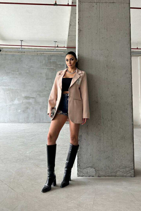 ONE COLOR PIN DETAILS WOMEN JACKET BEIGE/BEZHE - 5