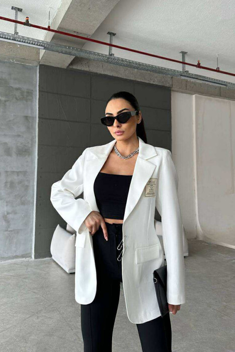 ONE COLOR PIN DETAILS WOMEN JACKET WHITE-E BARDHE - 2