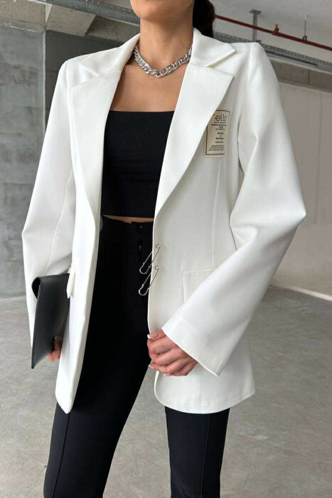 ONE COLOR PIN DETAILS WOMEN JACKET WHITE-E BARDHE - 4