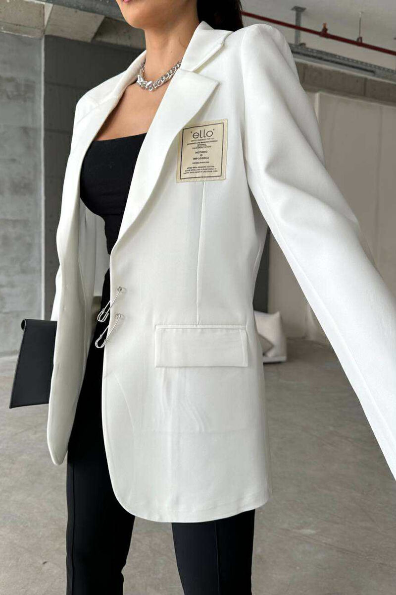 ONE COLOR PIN DETAILS WOMEN JACKET WHITE-E BARDHE - 5