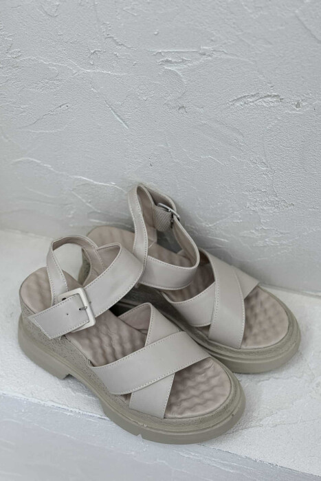 ONE COLOR PLATFORM WOMEN SANDALS BEIGE/BEZHE - 3