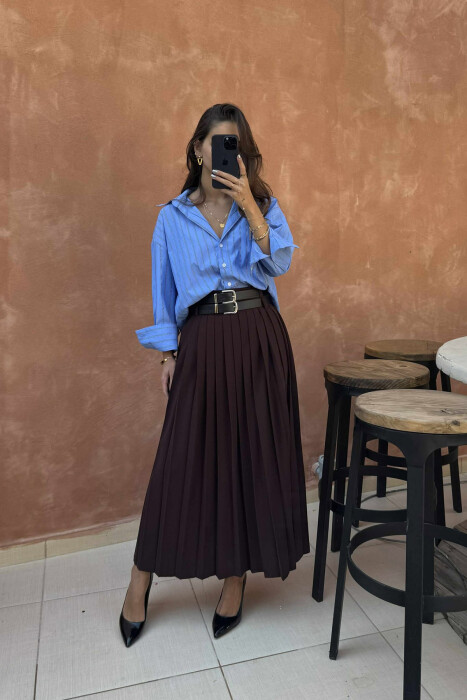 FUND NJËNGJYRËSH ME PALA DHE ME DETAJIN E RRIPIT PËR FEMRA NË NGJYRËN KAFE - KLAUDIO FASHION