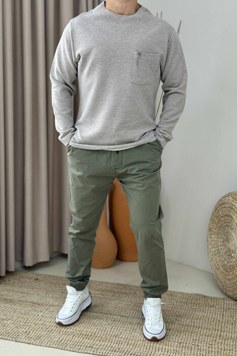 ONE COLOR POCKET DETAIL MEN SWEATER BEIGE/BEZHE - 1