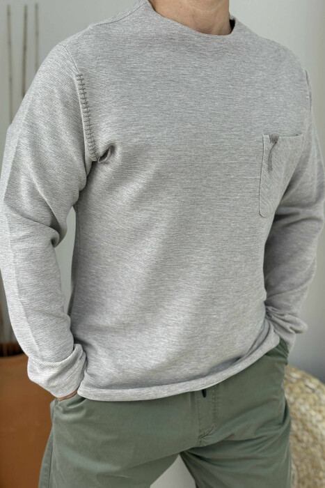 ONE COLOR POCKET DETAIL MEN SWEATER BEIGE/BEZHE - 3