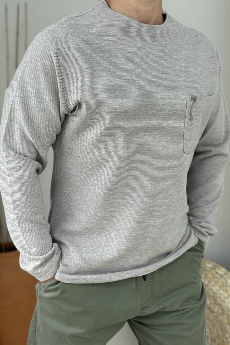 ONE COLOR POCKET DETAIL MEN SWEATER BEIGE/BEZHE - 3