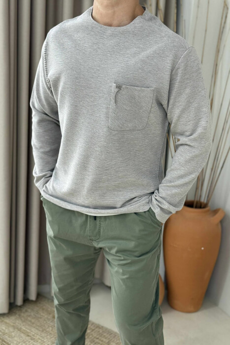 ONE COLOR POCKET DETAIL MEN SWEATER BEIGE/BEZHE - 4