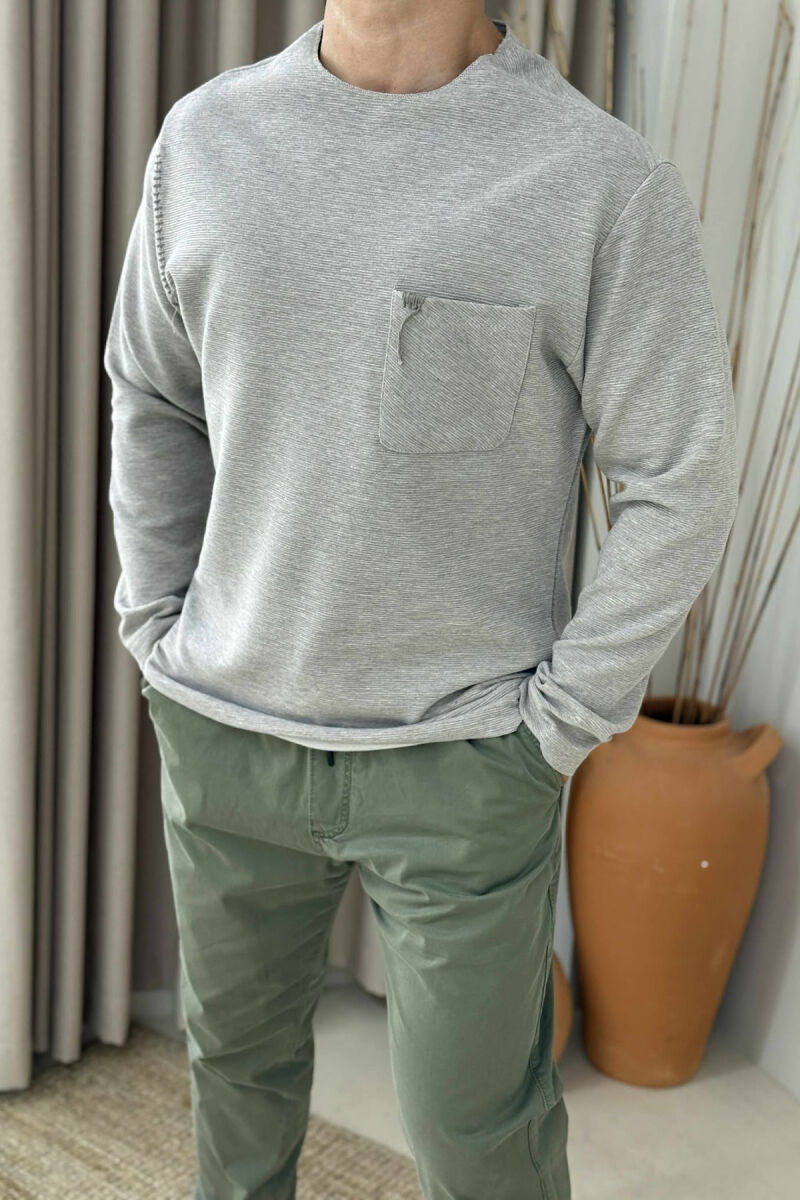 ONE COLOR POCKET DETAIL MEN SWEATER BEIGE/BEZHE - 4