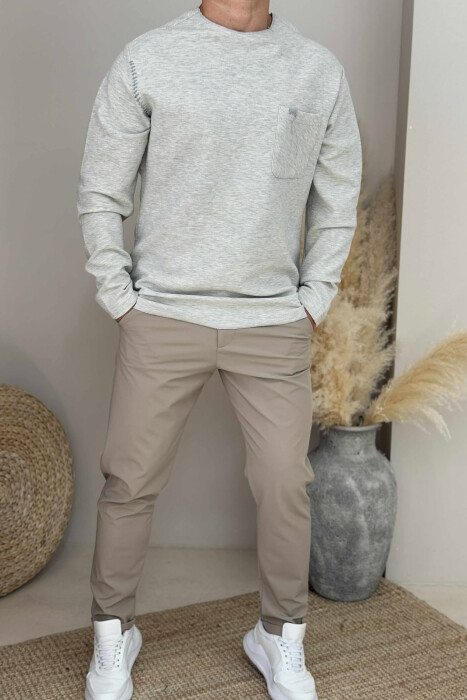 ONE COLOR POCKET DETAIL MEN SWEATER LIGHT GREY/GZ - 1