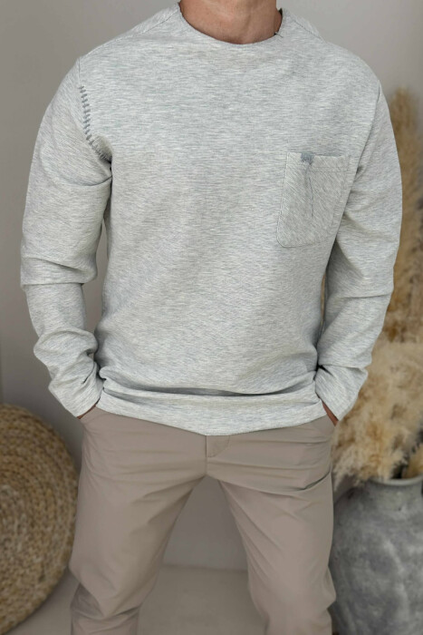 ONE COLOR POCKET DETAIL MEN SWEATER LIGHT GREY/GZ - 3