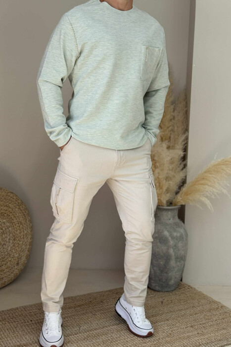 ONE COLOR POCKET DETAIL MEN SWEATER MINT/MENTE - 1