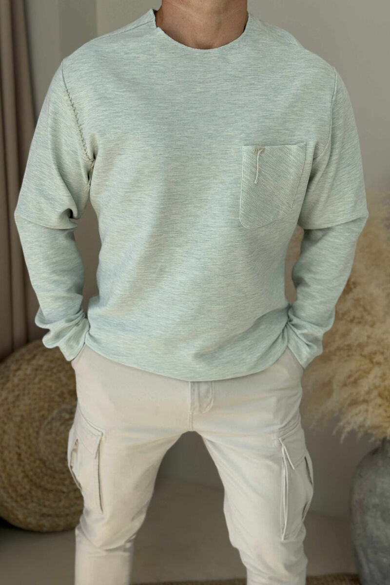 ONE COLOR POCKET DETAIL MEN SWEATER MINT/MENTE - 3