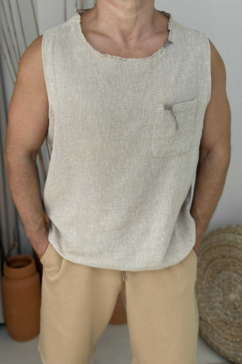 ONE COLOR POCKET DETAIL MEN TANK TOP BEIGE/BEZHE - 1