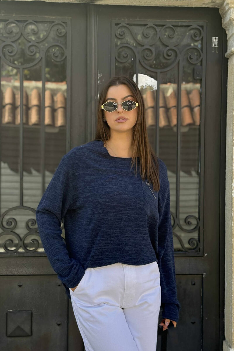 ONE COLOR POCKET DETAIL WOMEN SWEATER BLUE/BLU - 2