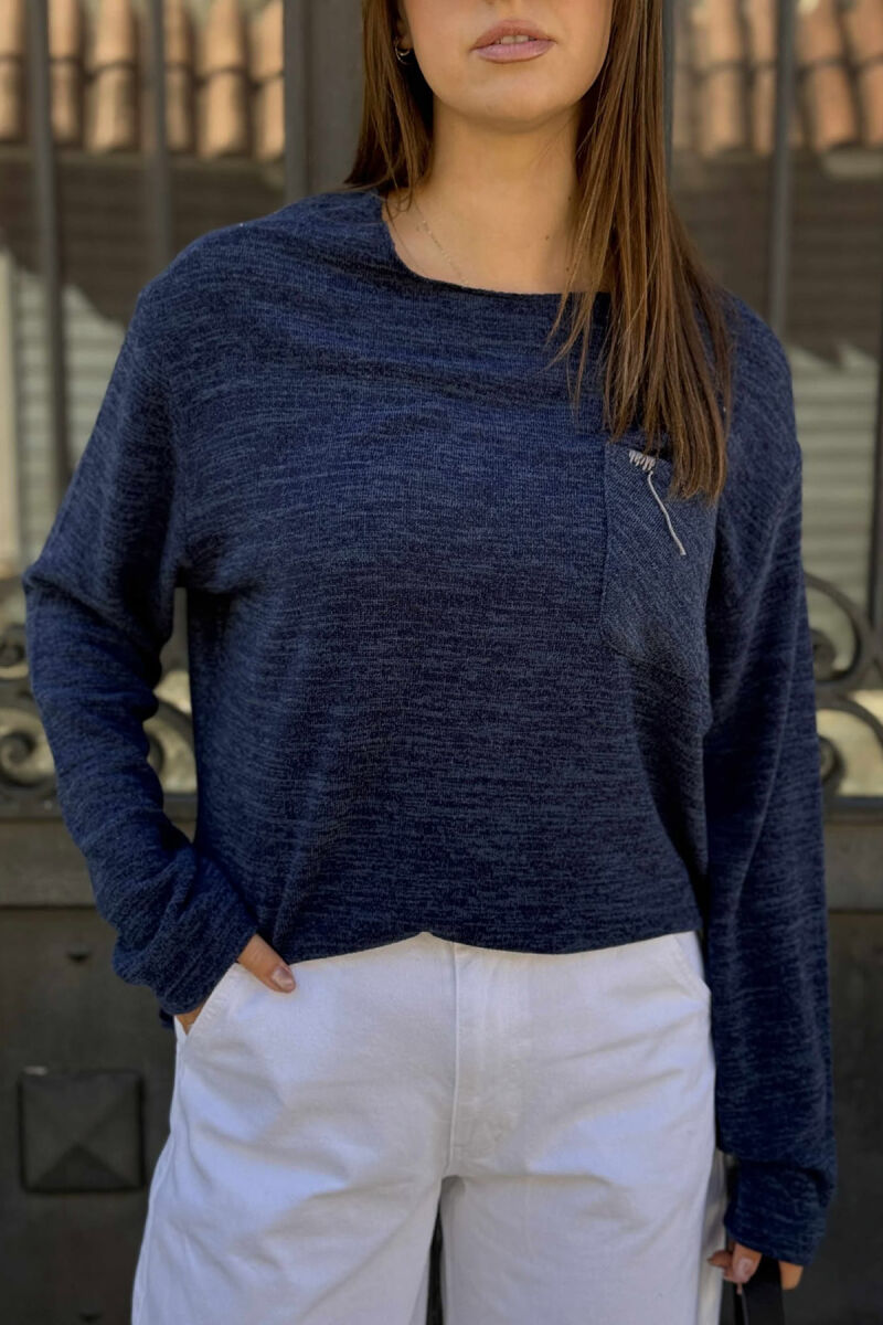 ONE COLOR POCKET DETAIL WOMEN SWEATER BLUE/BLU - 4