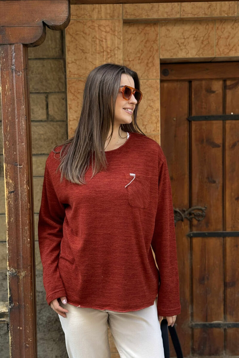 ONE COLOR POCKET DETAIL WOMEN SWEATER BRICK/TULLE - 4