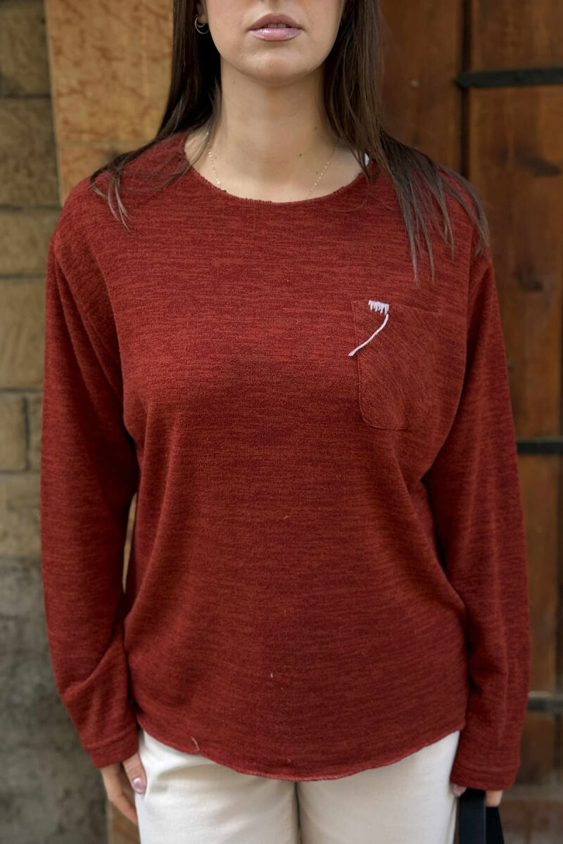 ONE COLOR POCKET DETAIL WOMEN SWEATER BRICK/TULLE - 5