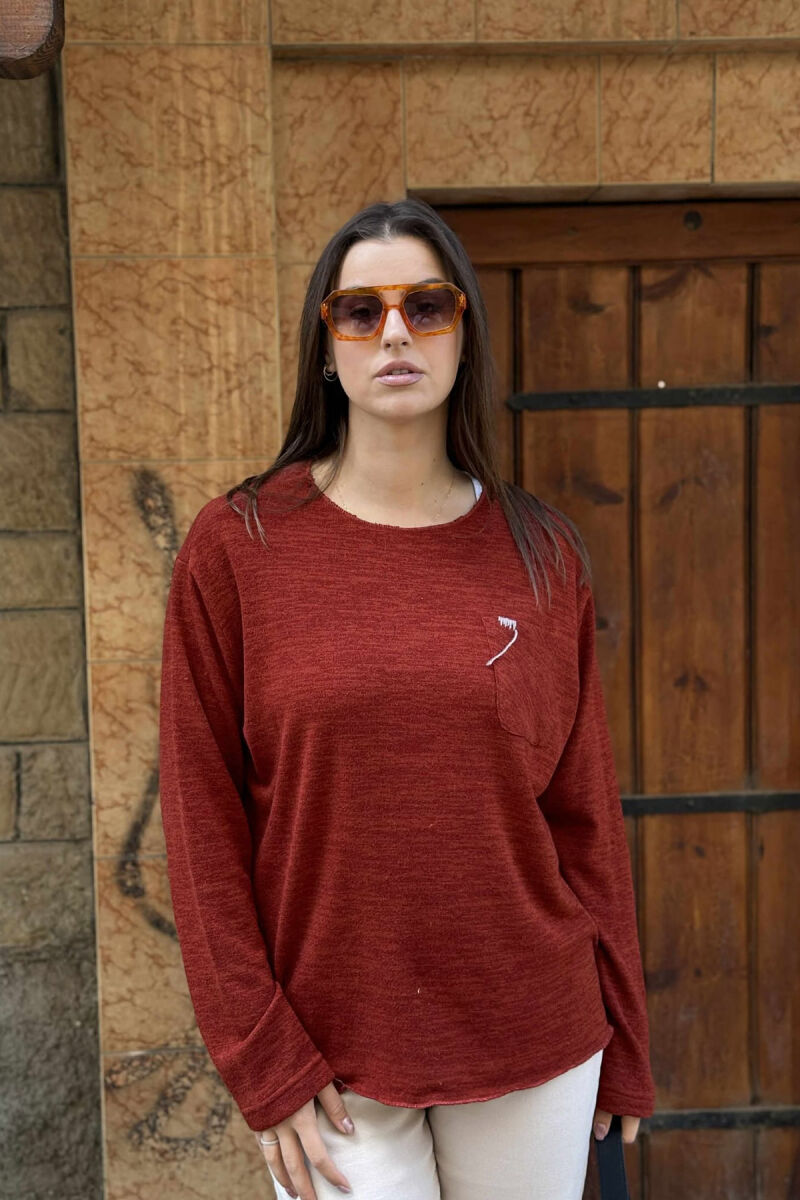 ONE COLOR POCKET DETAIL WOMEN SWEATER BRICK/TULLE - 3