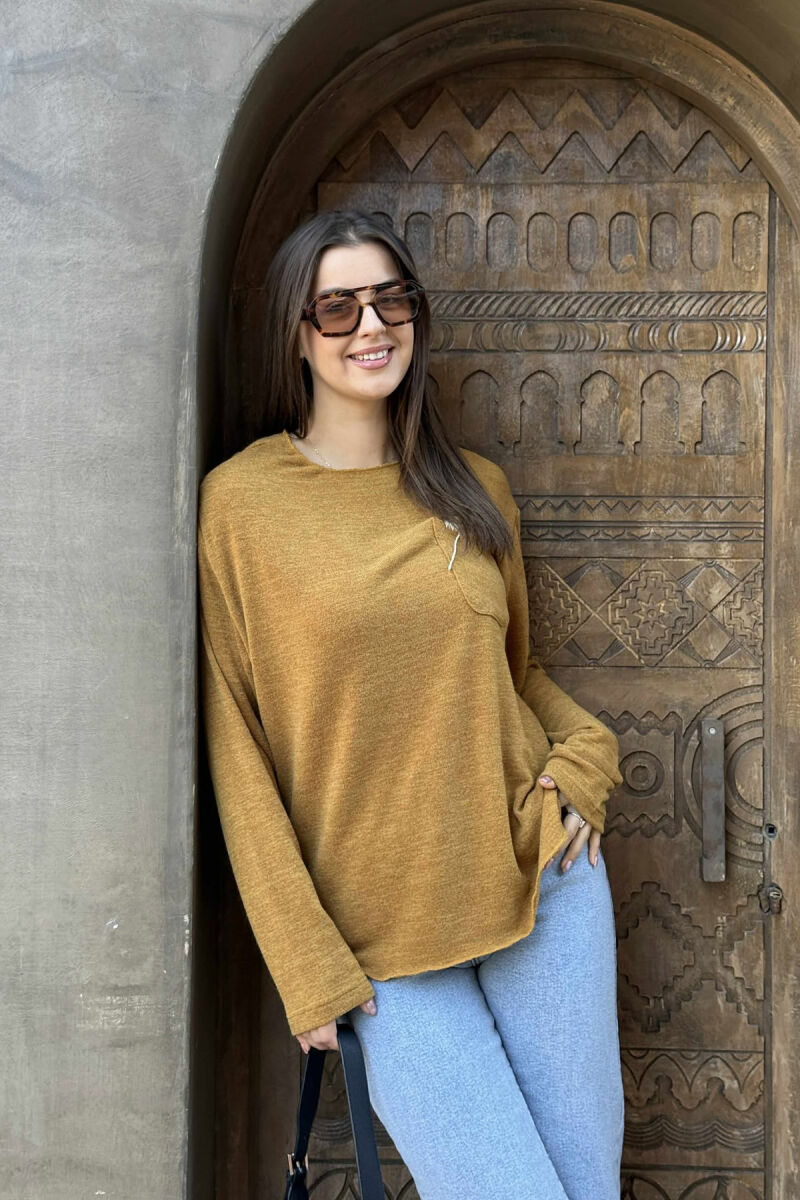 ONE COLOR POCKET DETAIL WOMEN SWEATER MUSTARD/MUSTARDE - 3