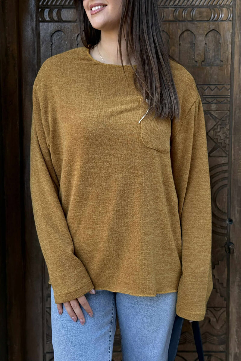 ONE COLOR POCKET DETAIL WOMEN SWEATER MUSTARD/MUSTARDE - 4