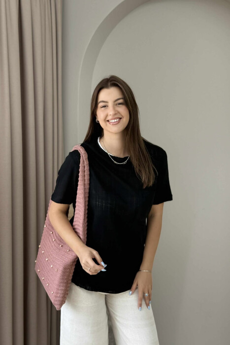 ONE COLOR POCKET DETAIL WOMEN T-SHIRT BLACK/ E ZEZE - 1