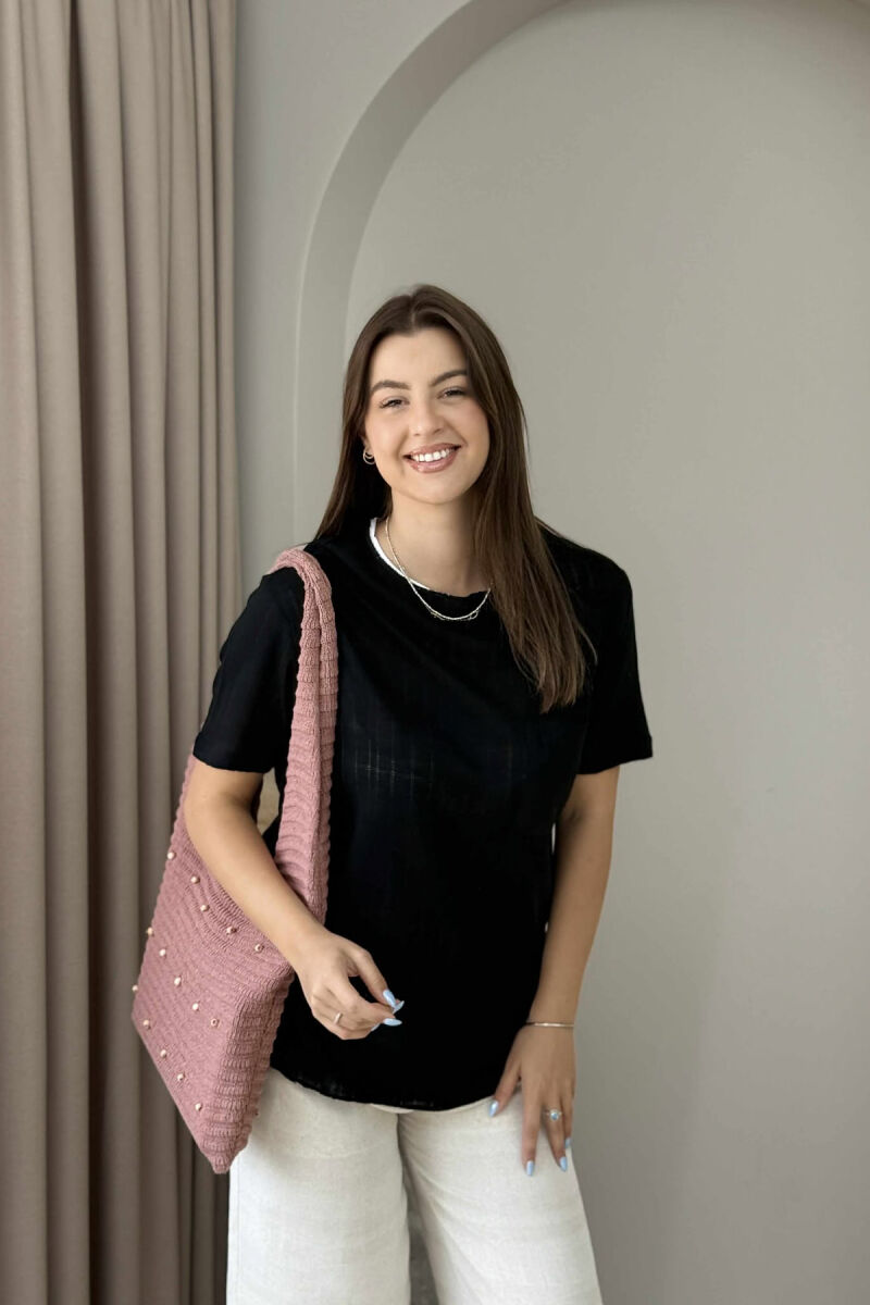 ONE COLOR POCKET DETAIL WOMEN T-SHIRT BLACK/ E ZEZE - 1