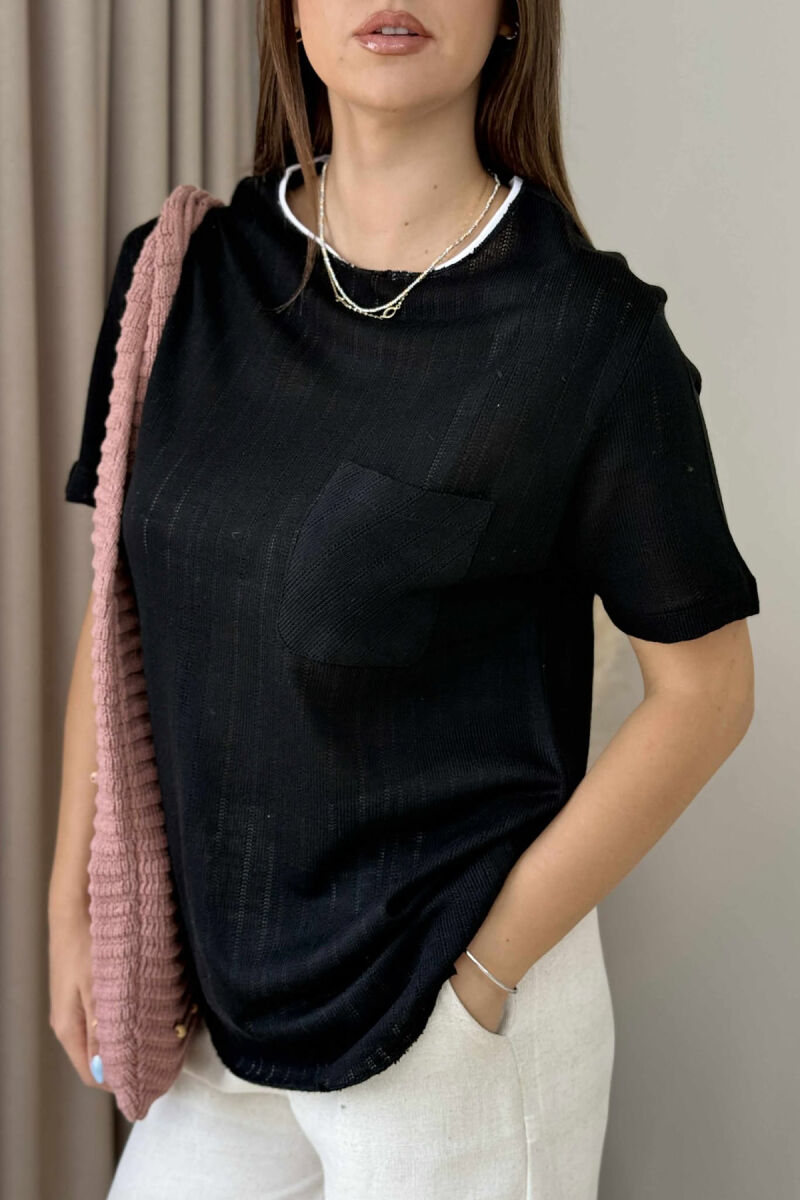 ONE COLOR POCKET DETAIL WOMEN T-SHIRT BLACK/ E ZEZE - 2