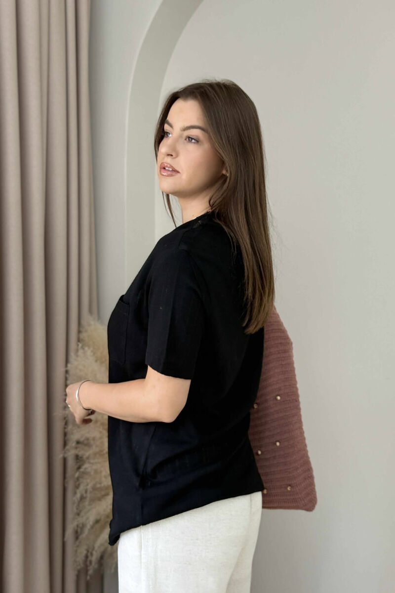 ONE COLOR POCKET DETAIL WOMEN T-SHIRT BLACK/ E ZEZE - 3