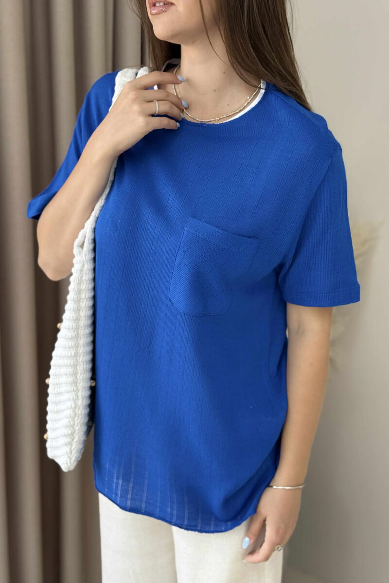 ONE COLOR POCKET DETAIL WOMEN T-SHIRT BLUE/BLU - 2