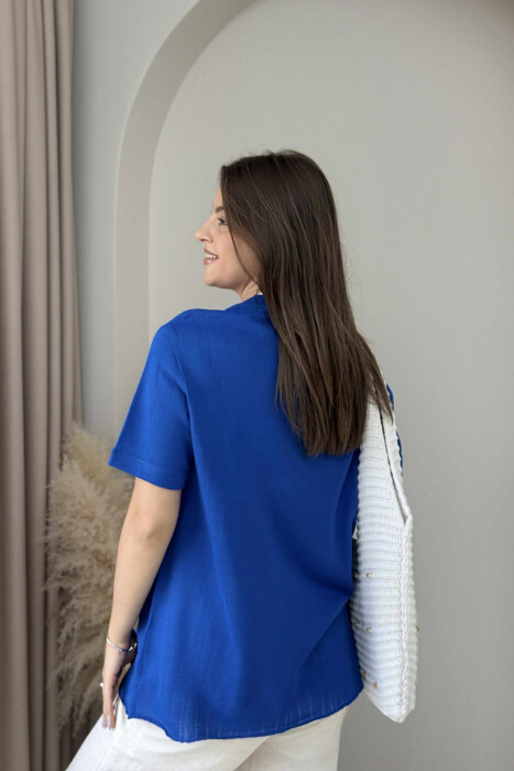 ONE COLOR POCKET DETAIL WOMEN T-SHIRT BLUE/BLU - 3