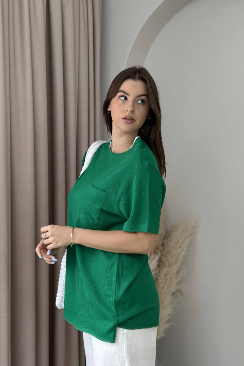 ONE COLOR POCKET DETAIL WOMEN T-SHIRT GREEN/JESHILE - 4