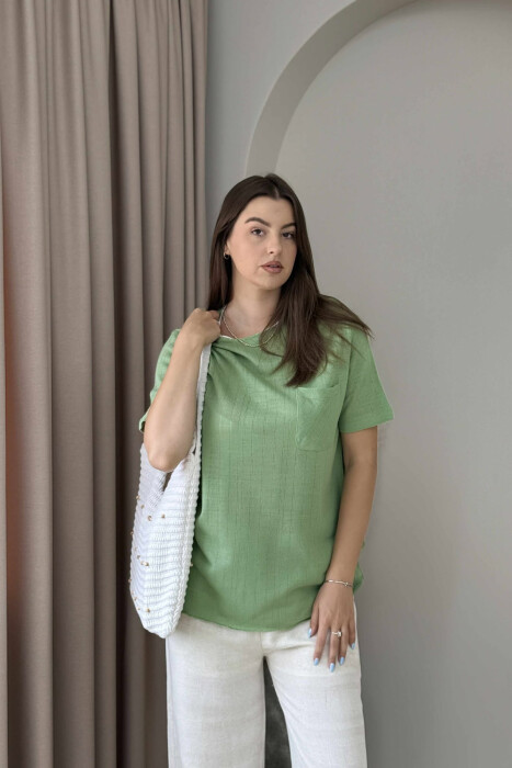 ONE COLOR POCKET DETAIL WOMEN T-SHIRT MINT/MENTE - 1