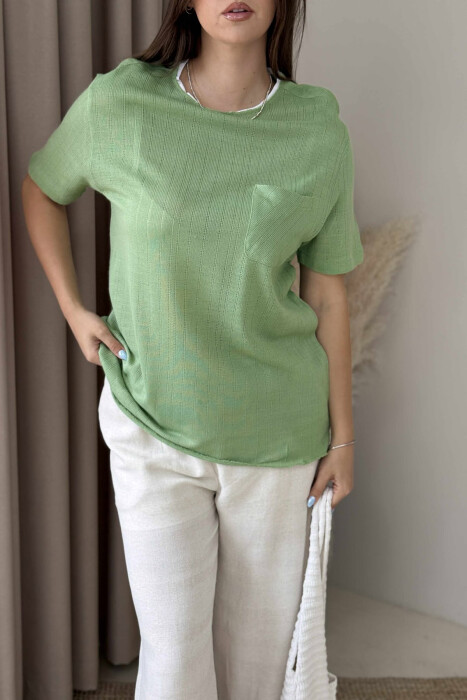 ONE COLOR POCKET DETAIL WOMEN T-SHIRT MINT/MENTE - 3