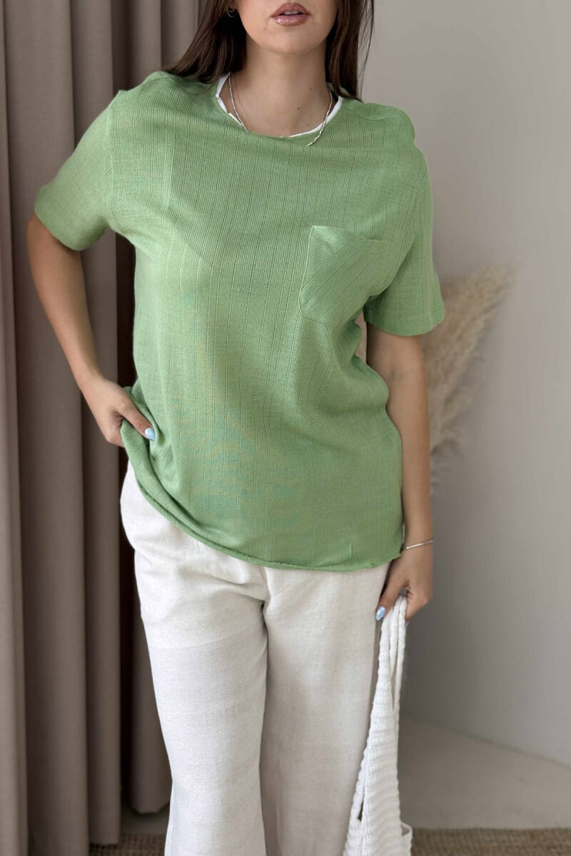 ONE COLOR POCKET DETAIL WOMEN T-SHIRT MINT/MENTE - 3