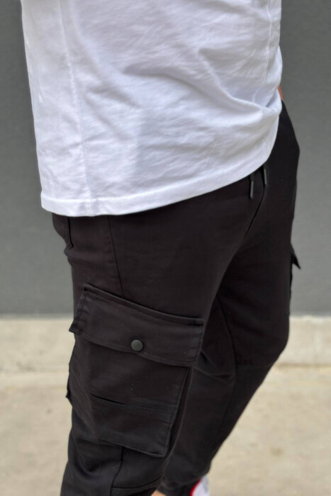 ONE COLOR POCKET MEN CARGO PANTS BLACK/ E ZEZE - 2