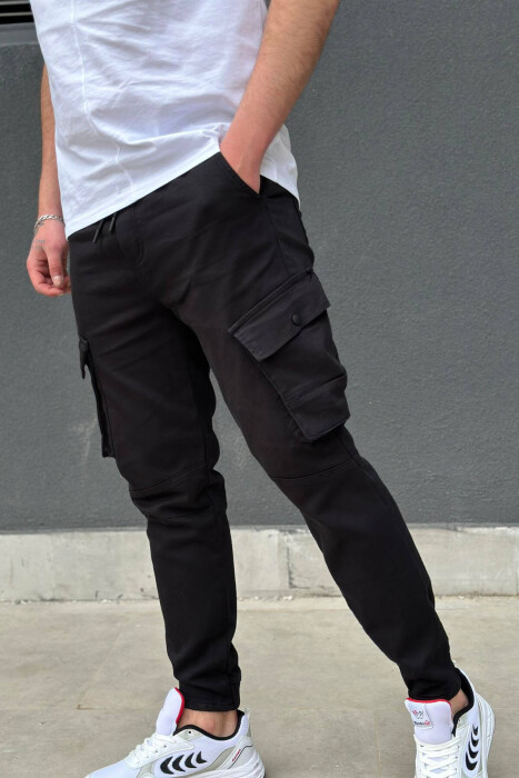 ONE COLOR POCKET MEN CARGO PANTS BLACK/ E ZEZE - 3