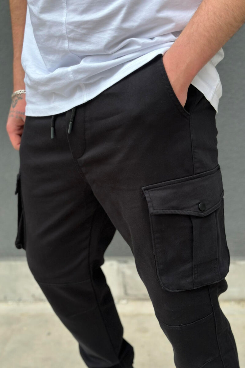 ONE COLOR POCKET MEN CARGO PANTS BLACK/ E ZEZE - 3